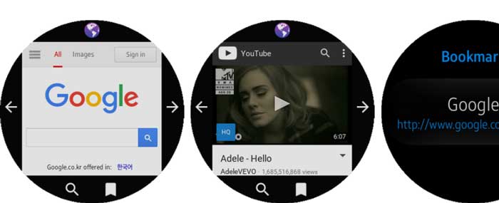 Samsung Galaxy saat için GearBrowser uygulaması etkin